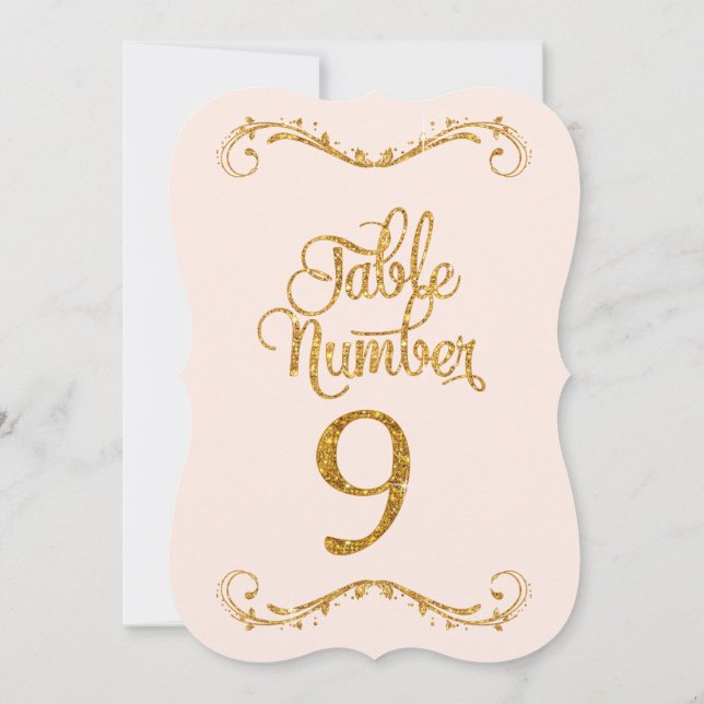 Fancy Script Glitter Table Number 9 Weddings (Back)