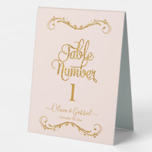 Fancy Script Gold Glitter Blush Pink Wedding Table