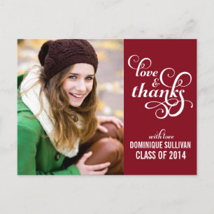 Fancy Script Graduation Thank You Postcard   Red