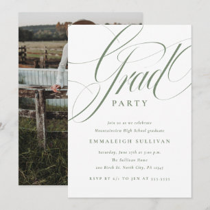 Fancy Script Green Graduation Party Invitation