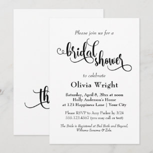 Fancy Script Letters Black & White Bridal Shower Invitation