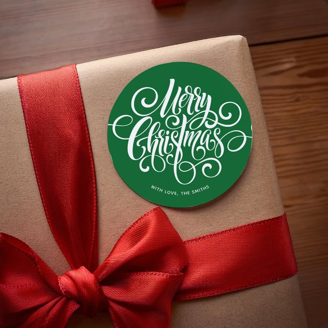 Fancy Script "Merry Christmas" Personalised Classi Classic Round Sticker (Creator Uploaded)