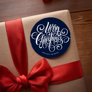 Fancy Script "Merry Christmas" Personalised Classic Round Sticker