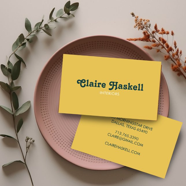 Fancy Script Mustard Yellow Teal Chic Minimal Business Card (Fancy Script Mustard Yellow Teal Chic Minimal Business Card
)