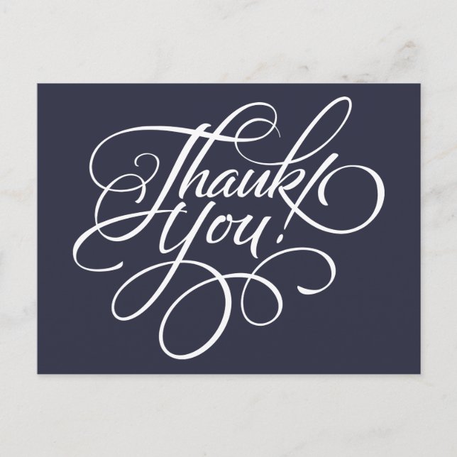 Fancy Script Navy Blue Thank You Card (Front)