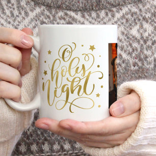 Fancy Script "O Holy Night" Christmas Photo Coffee Mug