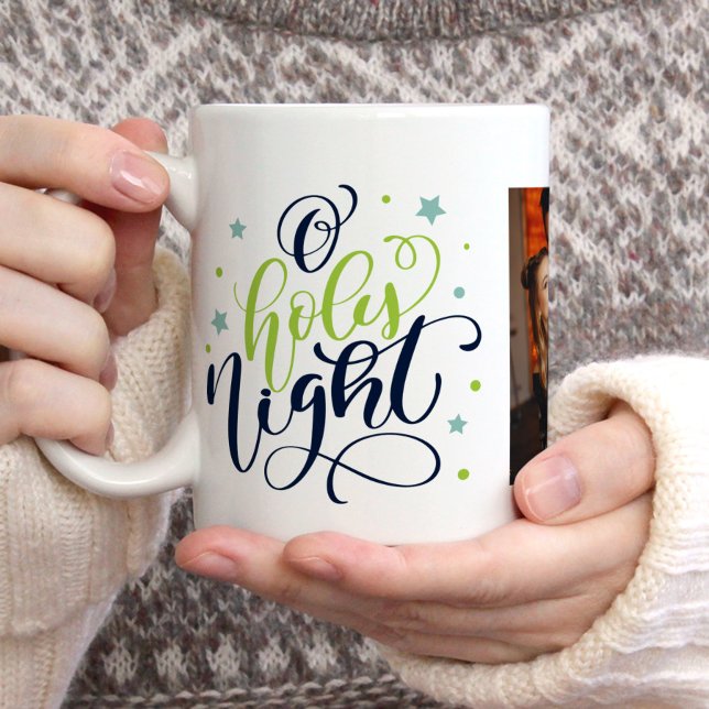 Fancy Script "O Holy Night" Christmas Photo Coffee Mug (Creator Uploaded)
