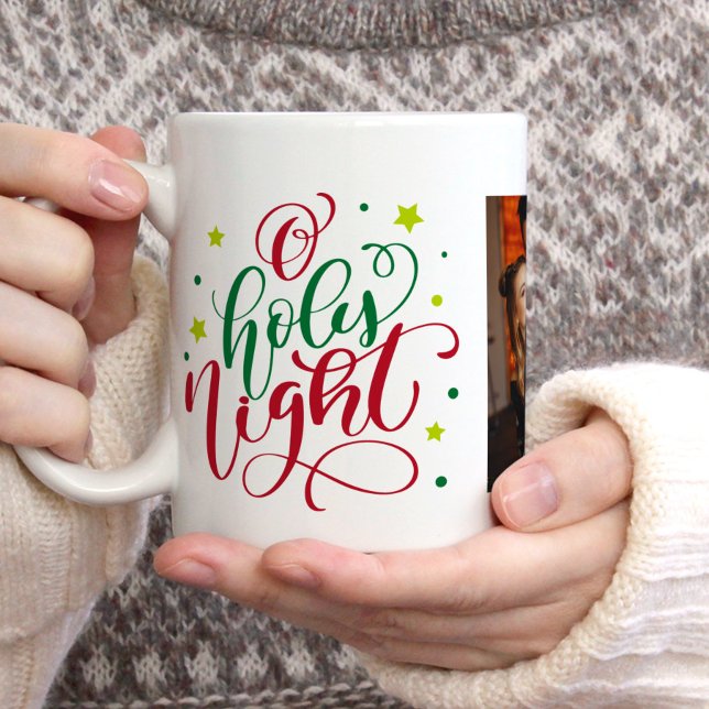 Fancy Script "O Holy Night" Christmas Photo Coffee Mug (Creator Uploaded)