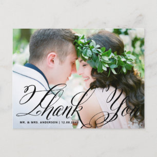 Fancy Script   Photo Wedding Thank You Postcard