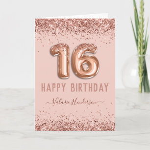 Fancy Script Pink Glitter Happy 16th Birthday Card