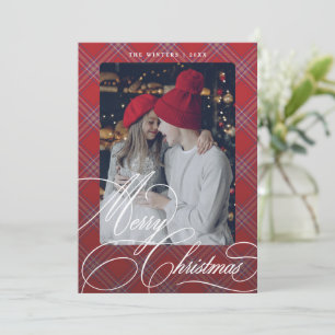 Fancy Script Plaid Custom Christmas Greeting Card