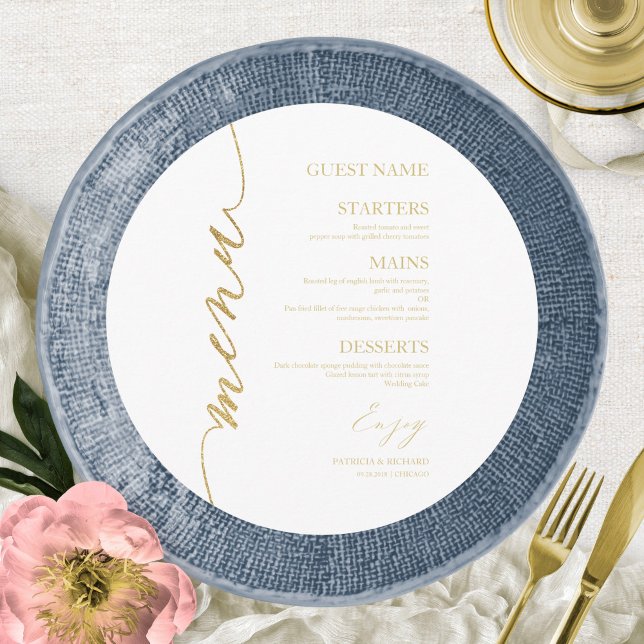 Fancy Script Round Wedding Menu Card For Plate (Creator Uploaded)