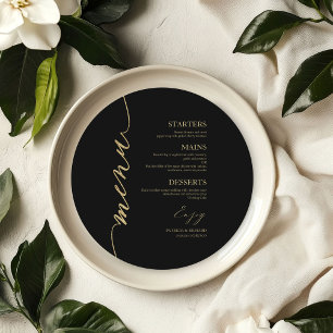 Fancy Script Round Wedding Menu Card For Plate
