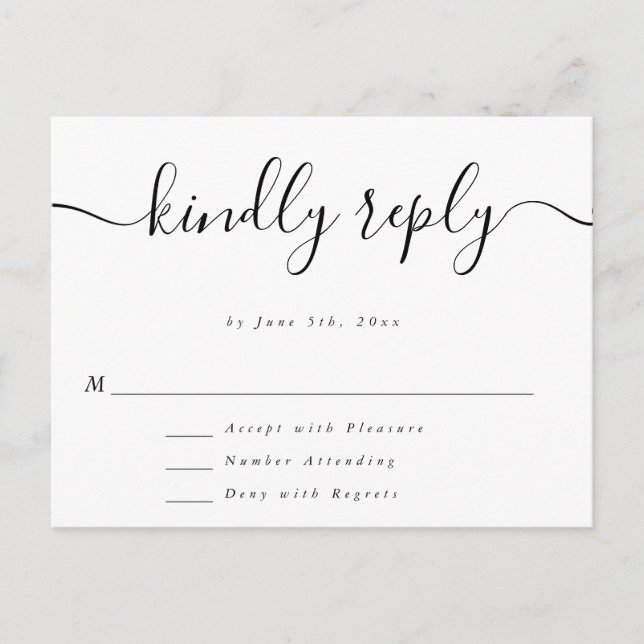 Fancy Script Simple Wedding Response RSVP Card (Front)