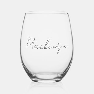 Fancy Script Stemless Wine Glass