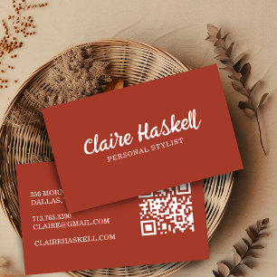 Fancy Script True Autumn Minimalist Modern QR Code Business Card