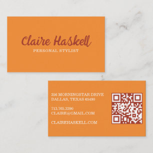 Fancy Script True Autumn Minimalist Modern QR Code Business Card