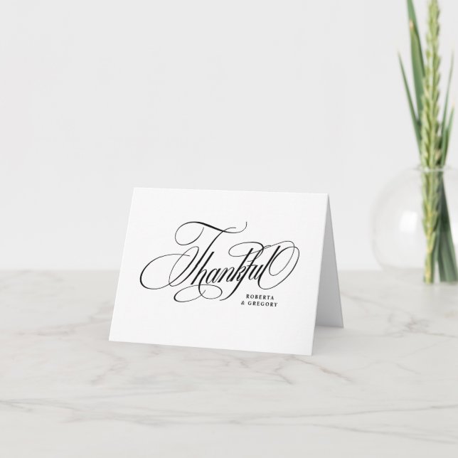 Fancy Script Wedding Folded Thank You Card (Front)