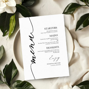 Fancy Script Wedding Menu Card For Plate
