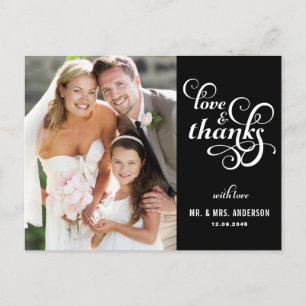 Fancy Script Wedding Thank You Postcard   Black
