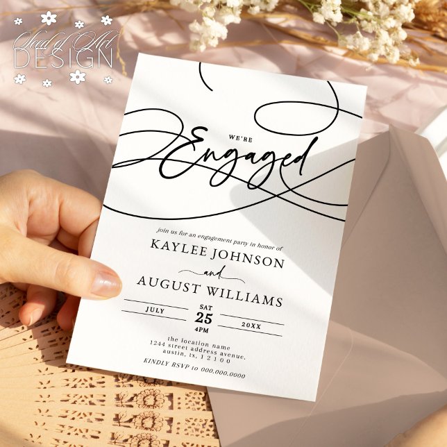 Fancy Script We're "Engaged" Engagement Party Invitation (Creator Uploaded)
