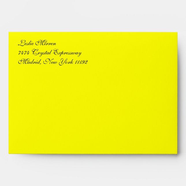 Fancy Script Yellow A7 Return Address Envelopes (Front)