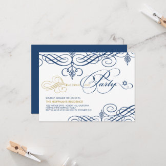 Fancy Scrolls Eat Drink & Party Hanukkah Holiday Invitation