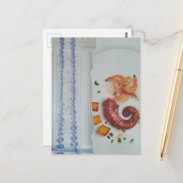 Fancy Seafood in a room surreal collage Postcard (Front/Back In Situ)