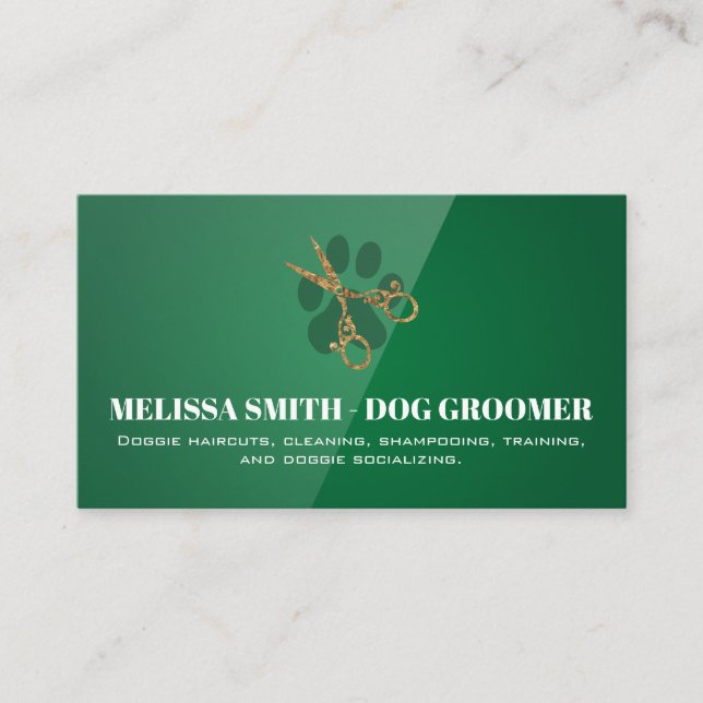 Fancy Shears Dog Groomer | Green Gloss Appointment Card (Front)