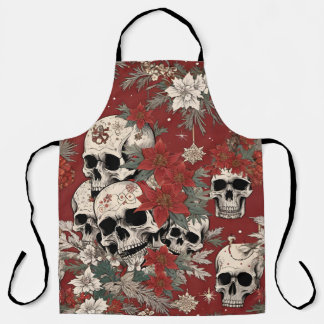 Fancy Silkscreen Style Skull Christmas Apron