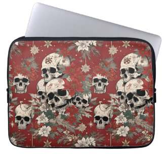 Fancy Silkscreen Style Skull Christmas Laptop Sleeve