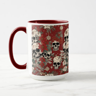 Fancy Silkscreen Style Skull Christmas Mug