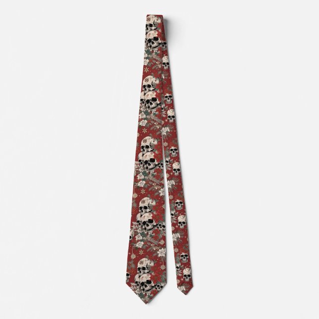 Fancy Silkscreen Style Skull Christmas Tie (Front)