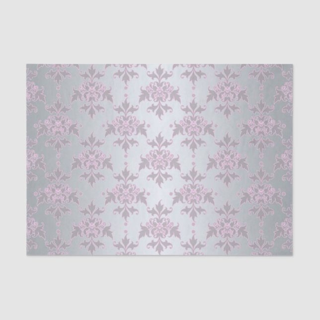Fancy Silver and Pink/Purple Damask Tissue Paper (Front)