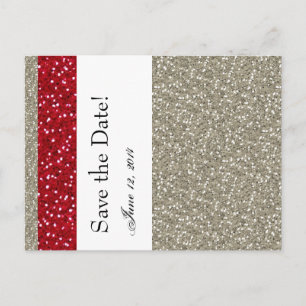 Fancy Silver and Red Save the Date Announcement Postcard