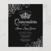 Fancy Silver & Black BUDGET Quinceañera Invitation
