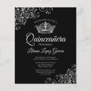 Fancy Silver & Black BUDGET Quinceañera Invitation