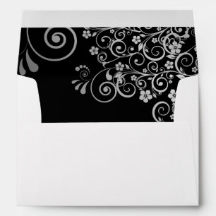 Fancy Silver Filigree on Black Wedding Envelope