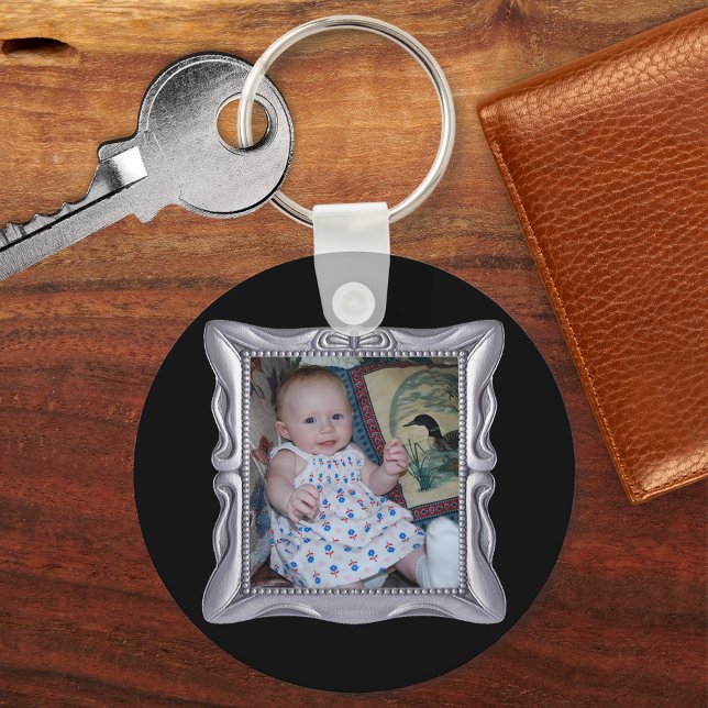 Fancy Silver Frame Add Photo Here Key Ring (Fancy Silver Frame Add Photo Here Keychain)