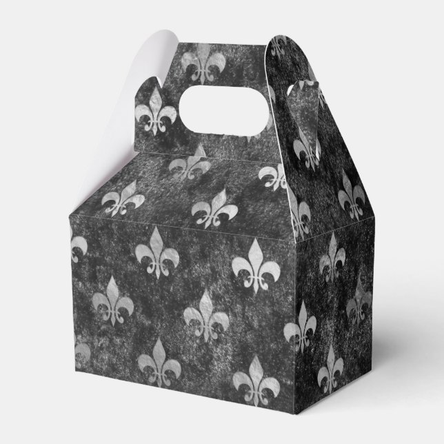 Fancy Silver Grey on Black Fleur de Lis Favour Box (Front Side)