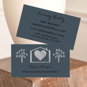 Fancy Silver Heart Slate Real Estate Business Card