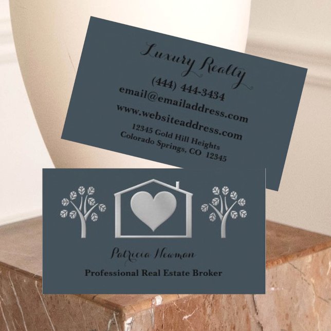 Fancy Silver Heart Slate Real Estate Business Card (Creator Uploaded)