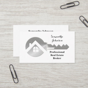 Fancy Silver Key Real Estate Broker Business Card