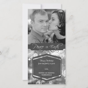 Fancy Silver Peace On Earth Photo Holiday Card