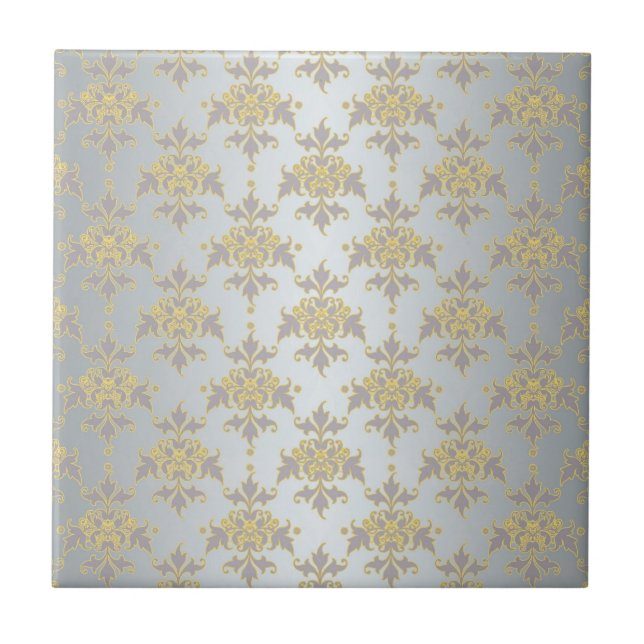 Fancy Silver White and Yellow Damask Tile (Front)
