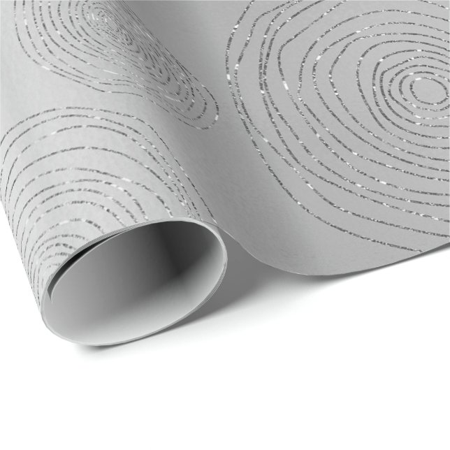 Fancy Spirale .Circles Grey Monochromatic Silver Wrapping Paper (Roll Corner)