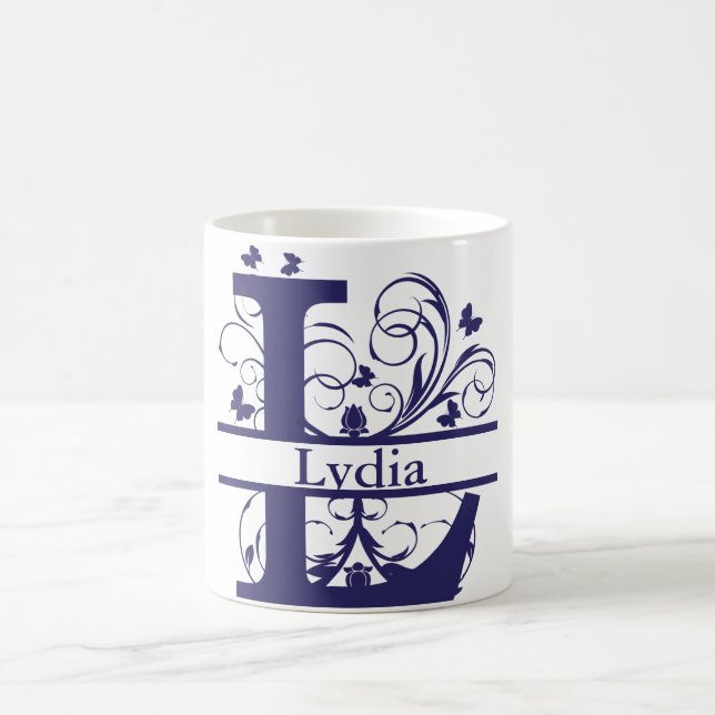 Fancy Split Monogram Letter "L" Customisable Coffee Mug (Center)