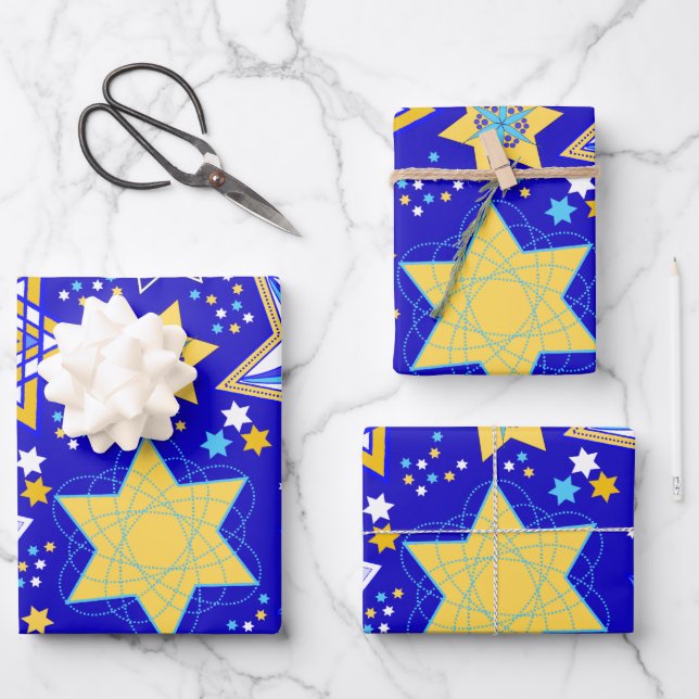 Fancy Stars of David Wrapping Paper Sheet (Front)