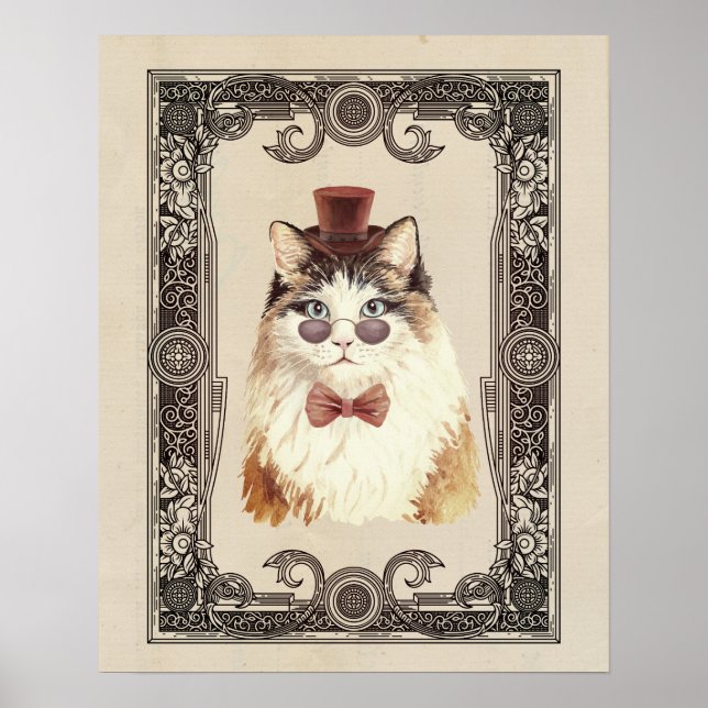 Fancy Steampunk Cat Portrait Poster (Front)