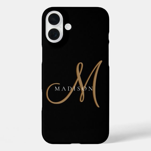 Fancy Stylish Black and Gold Monogram Script Case-Mate iPhone Case (Back)